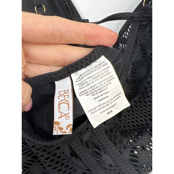 Becca Color Play Crochet Women's One Piece Swimsuit Black Size: Medium NWOT - Picture 7 of 8